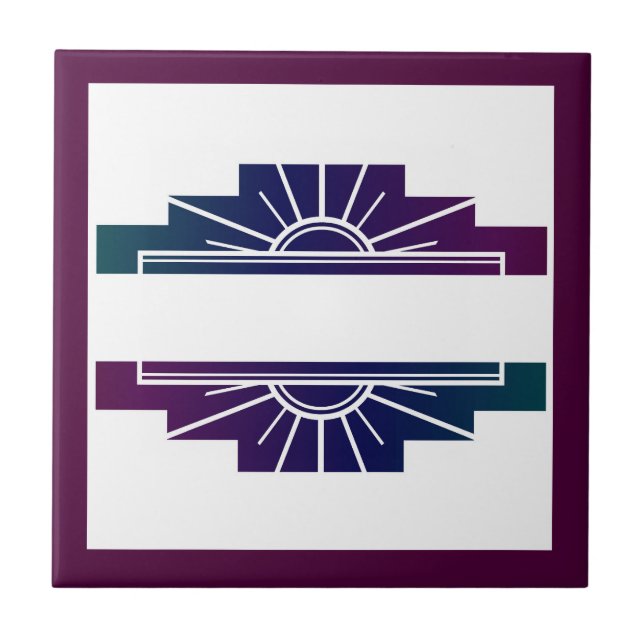 Art deco sun element in dark colours ceramic tile (Front)