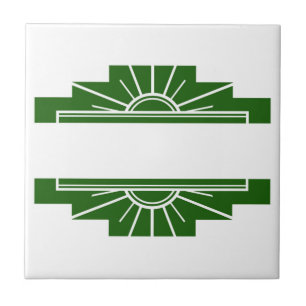 Art deco sun element in dark green ceramic tile