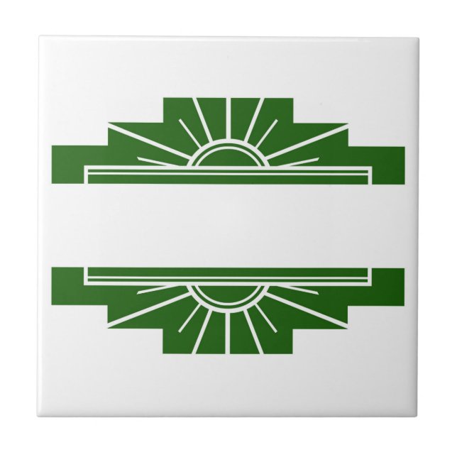 Art deco sun element in dark green ceramic tile (Front)