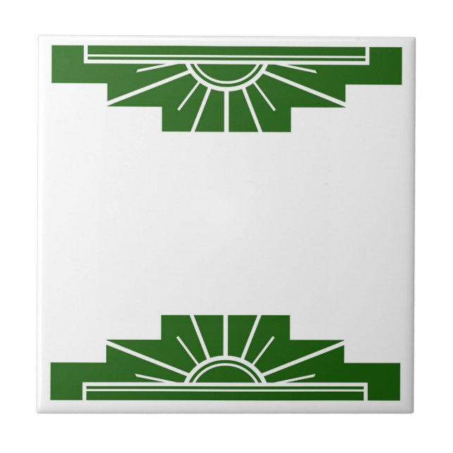Art deco sun element in dark green ceramic tile (Front)
