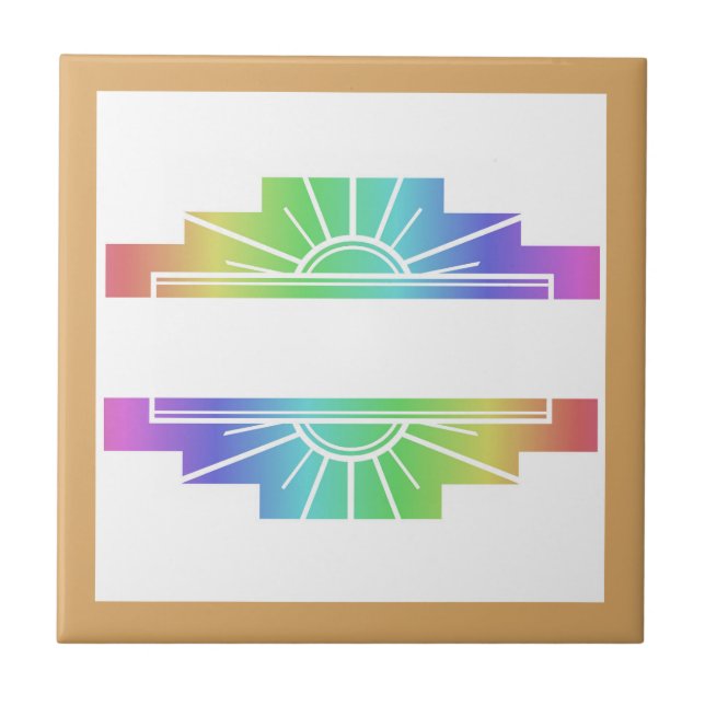 Art deco sun element in pastels ceramic tile (Front)
