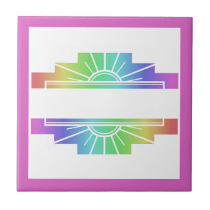 Art deco sun element in pastels ceramic tile