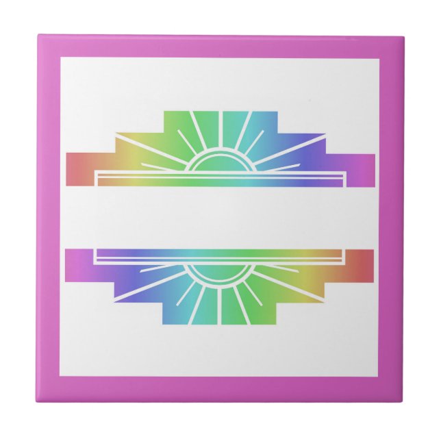 Art deco sun element in pastels ceramic tile (Front)