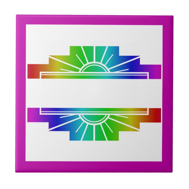 Art deco sun element in rainbow ceramic tile (Front)