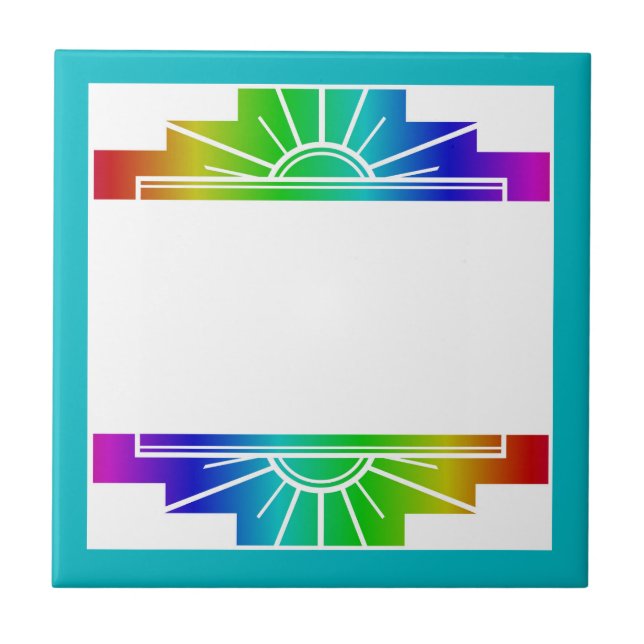 Art deco sun element in rainbow ceramic tile (Front)