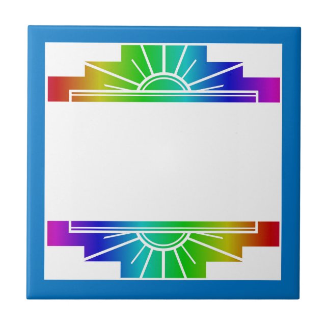 Art deco sun element in rainbow ceramic tile (Front)