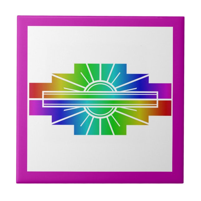 Art deco sun element in rainbow ceramic tile (Front)