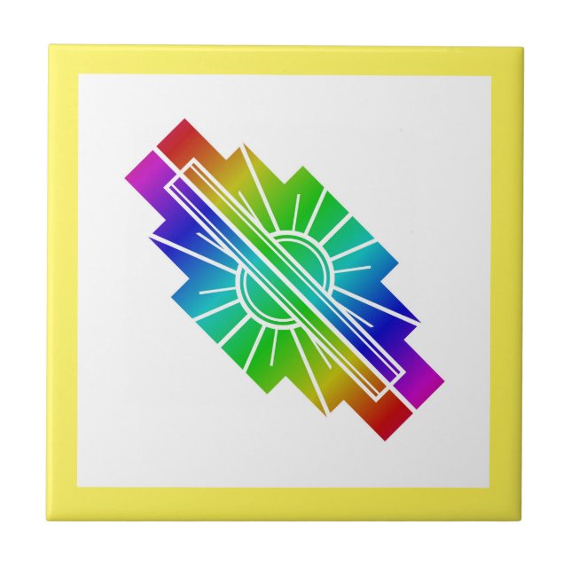 Art deco sun element in rainbow ceramic tile (Front)
