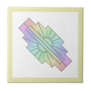 Art deco sun element in soft pastels ceramic tile