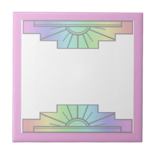 Art deco sun element in soft pastels ceramic tile