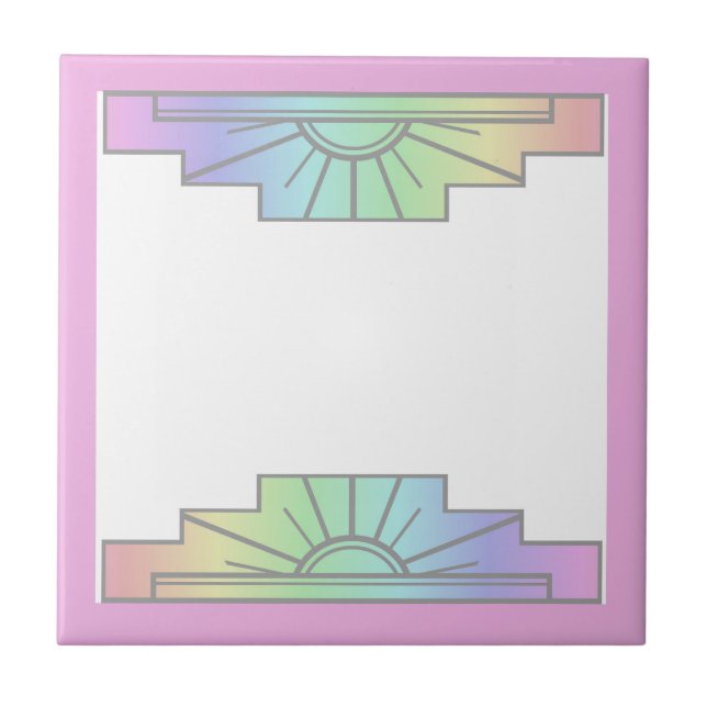 Art deco sun element in soft pastels ceramic tile (Front)