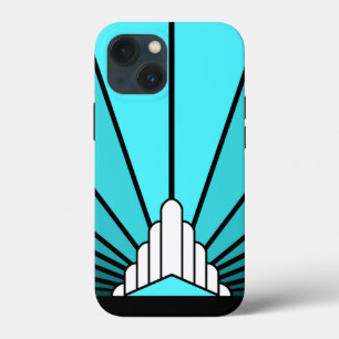 Art deco sun in aqua iPhone 13 mini case