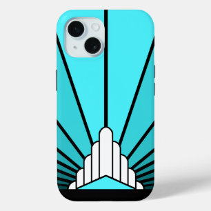 Art deco sun in aqua iPhone 15 case