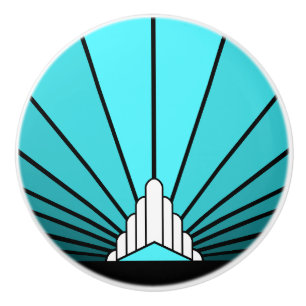 Art deco sun in aqua Ceramic Pull