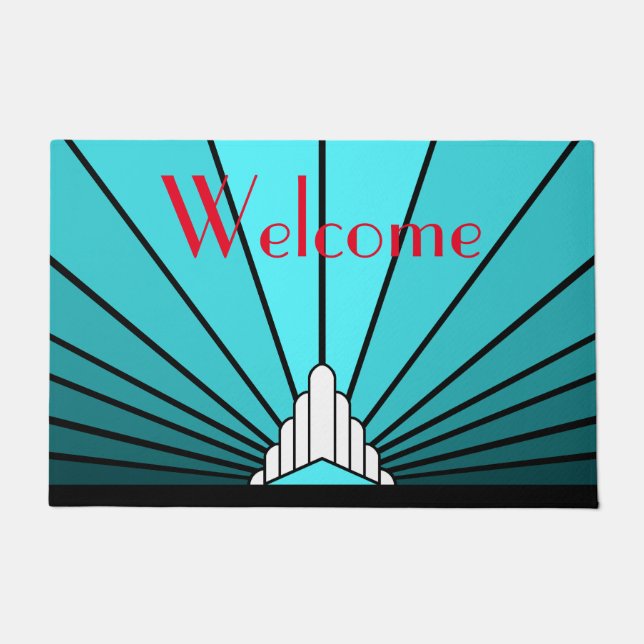 Art deco sun in aqua doormat (Front)
