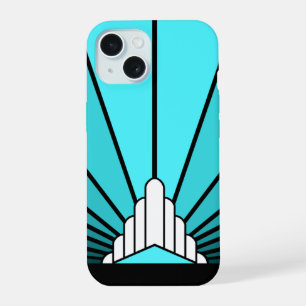 Art deco sun in aqua iPhone 15 case
