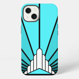 Art deco sun in aqua iPhone 13 case