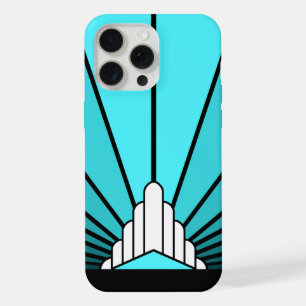 Art deco sun in aqua iPhone 15 pro max case