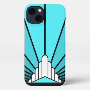 Art deco sun in aqua iPhone 13 case
