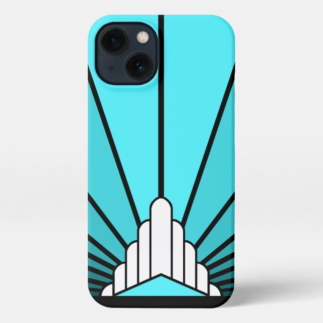 Art deco sun in aqua iPhone case (Back)