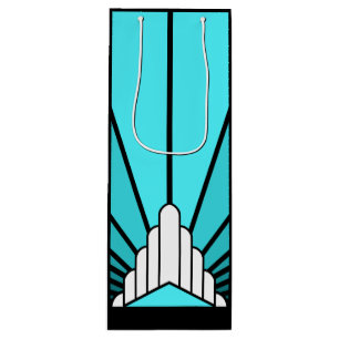 Art deco sun in aqua wine gift bag