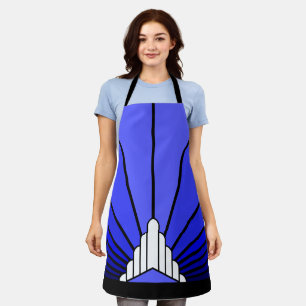 Art deco sun in blue apron
