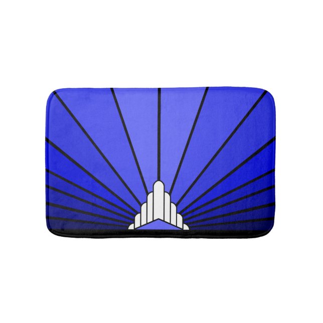 Art deco sun in blue bath mat (Front)