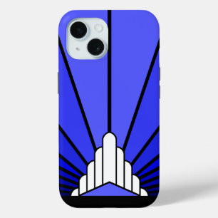 Art deco sun in blue iPhone 15 case