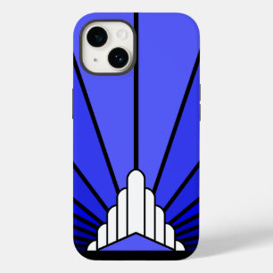 Art deco sun in blue Case-Mate iPhone 14 case