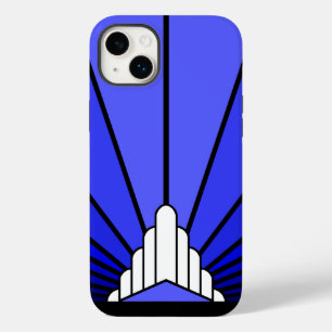 Art deco sun in blue Case-Mate iPhone 14 plus case