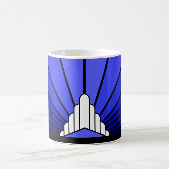 Art deco sun in blue coffee mug (Center)