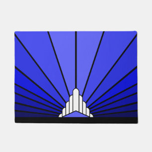 Art deco sun in blue doormat