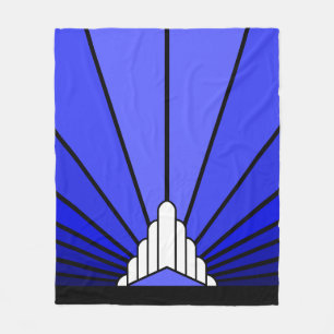 Art deco sun in blue Fleece Blanket