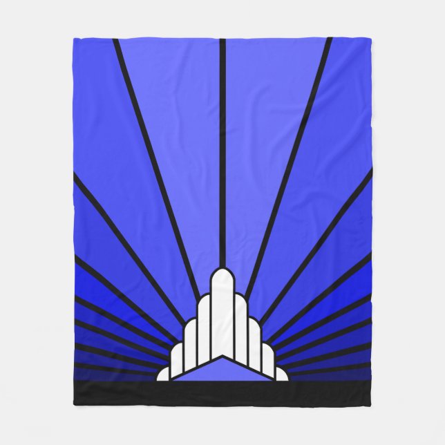 Art deco sun in blue Fleece Blanket (Front)
