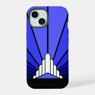 Art deco sun in blue iPhone 15 case