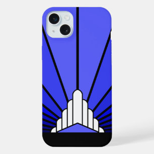 Art deco sun in blue iPhone 15 plus case