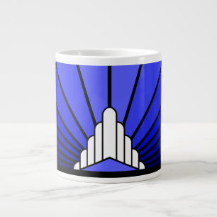 Art deco sun in blue large coffee mug