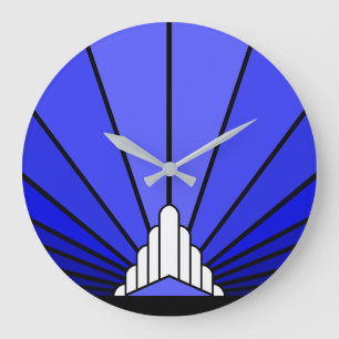 Art deco sun in blue Wall Clock