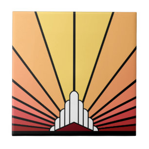 Art deco sun in dawn ceramic tile