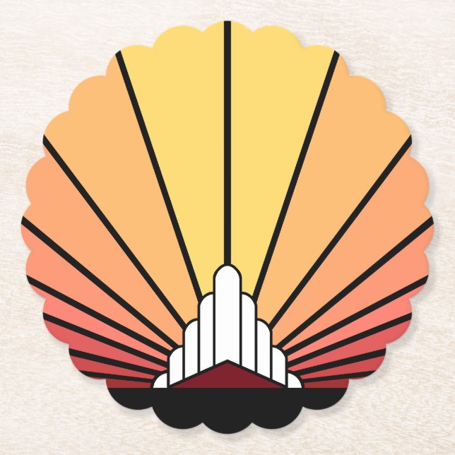 Art deco sun in dawn paper coaster (Front)