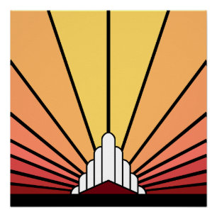 Art deco sun in dawn poster