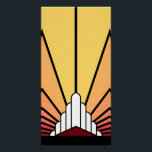 Art deco sun in dawn poster<br><div class="desc">A classic art deco style sun pattern in dawn colours. 

An iconic pattern of the sun rising from behind a stylised art deco shaped building. A simple yet elegant design,  true to the era.</div>