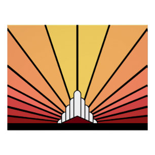 Art deco sun in dawn poster