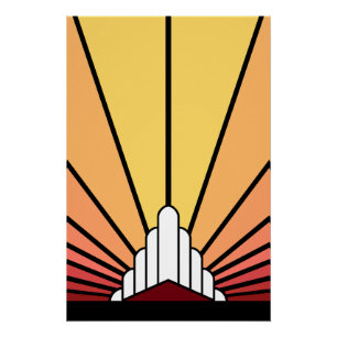Art deco sun in dawn poster