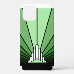 Art deco sun in green iPhone 12 pro case