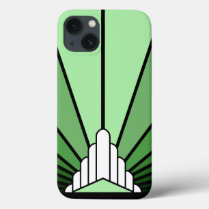 Art deco sun in green iPhone 13 case
