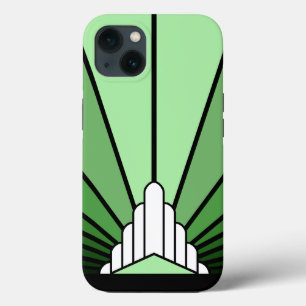 Art deco sun in green iPhone 13 case