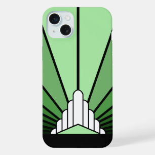 Art deco sun in green iPhone 15 plus case