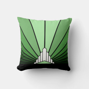 Art deco sun in green Throw Pillow