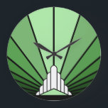 Art deco sun in green Wall Clock<br><div class="desc">A classic art deco style sun pattern in green. 

An iconic pattern of the sun rising from behind a stylised art deco shaped building. A simple yet elegant design,  true to the era.</div>